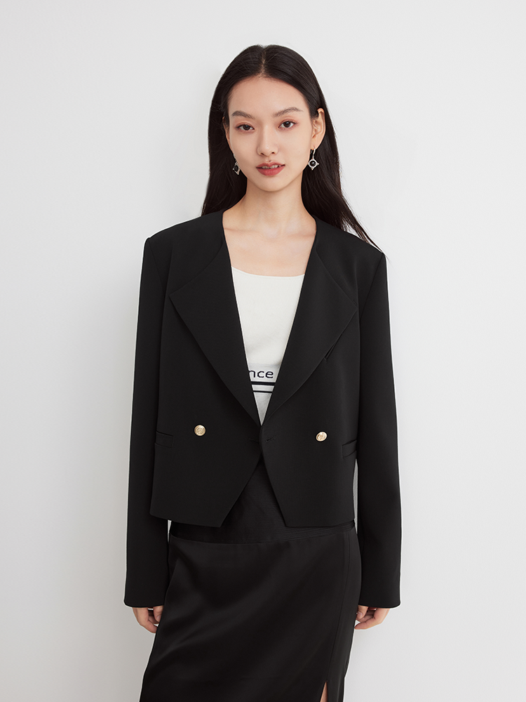 Wool Double-Breasted Blazer | Black