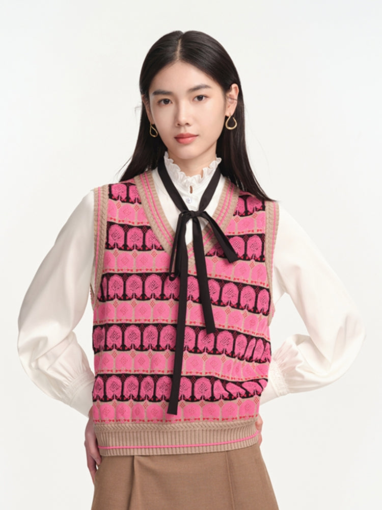Jacquard-Knit Gilet | Pink