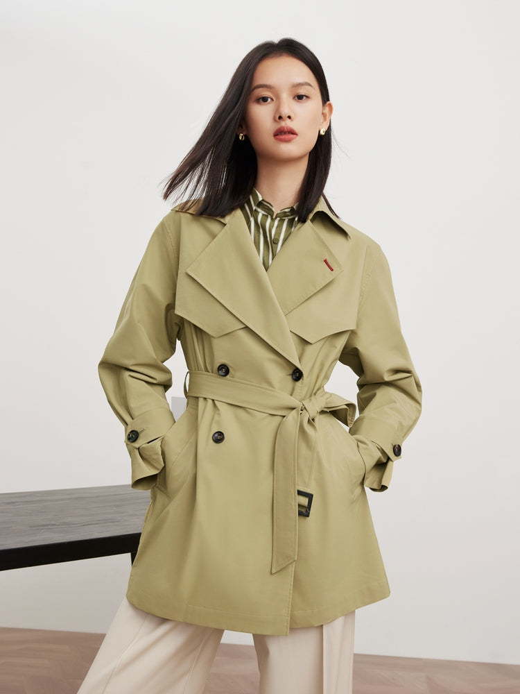 4-Buttoned Belted Trench Coat | Green