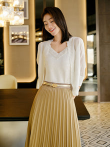 Knit Cardigan with Silk Blend | White