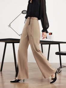 Wool Wide-Leg Office Pants | Khaki