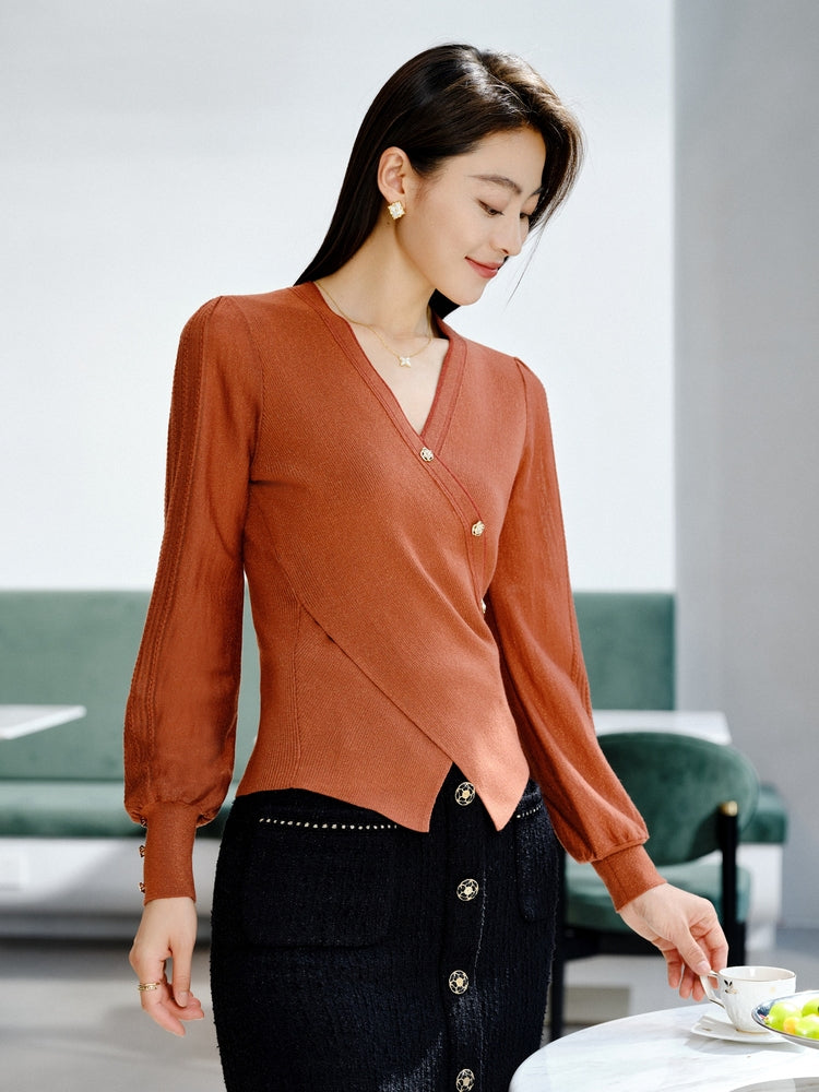 Wool V-Neck Sweater | Orange