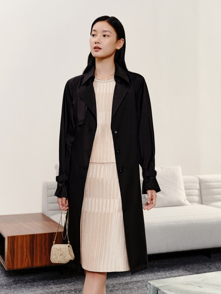 Triacetate Long Trench Coat | Black