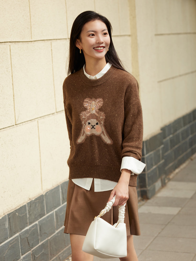 Round-Neck Yak Wool Knit Top | Brown