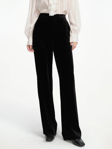 Velvet High-Waisted Wide Leg Pants | Black