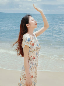Silk High-Slit Maxi Dress | Beige
