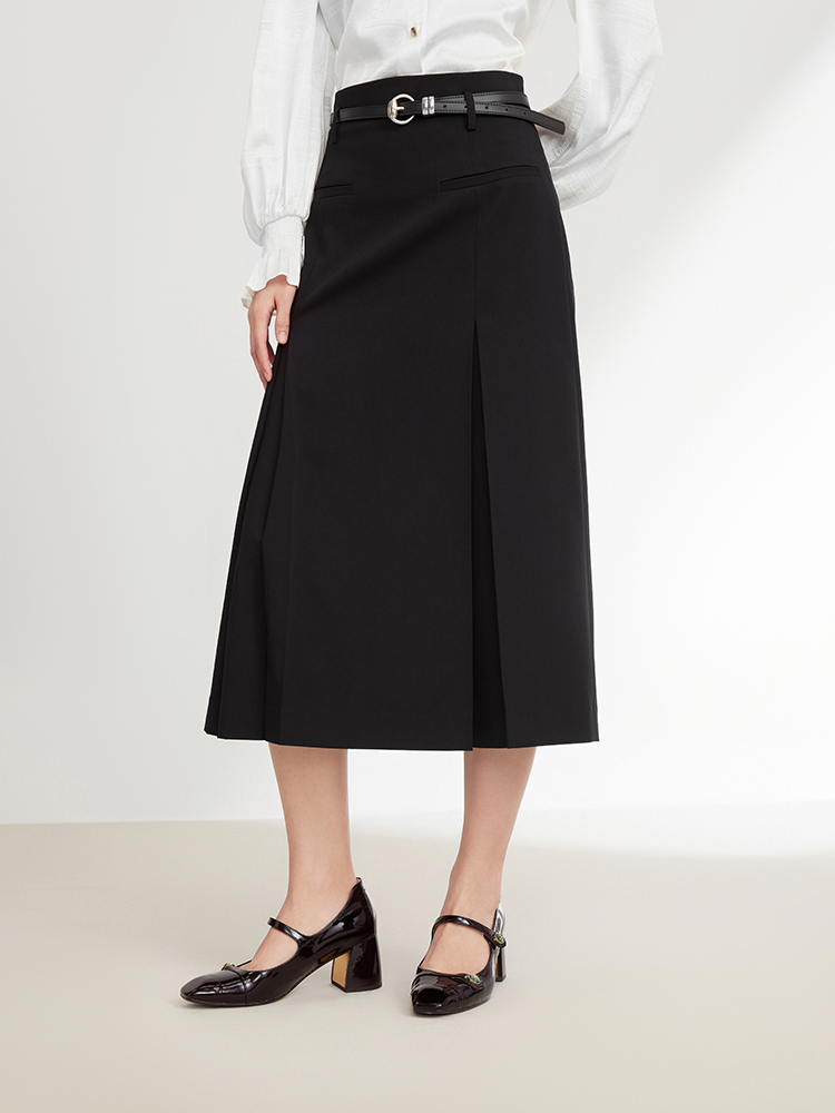 Wool Midi Skirt | Black
