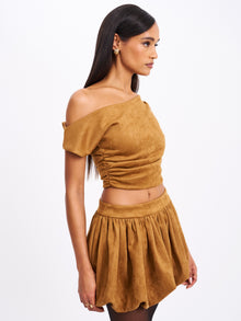 Yuna Bubble Hem Skirt | Brown Suede