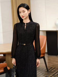 Chinese Style Pleated Little Dress | Black