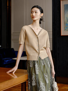 V-neck Knitted Cardigan | Khaki