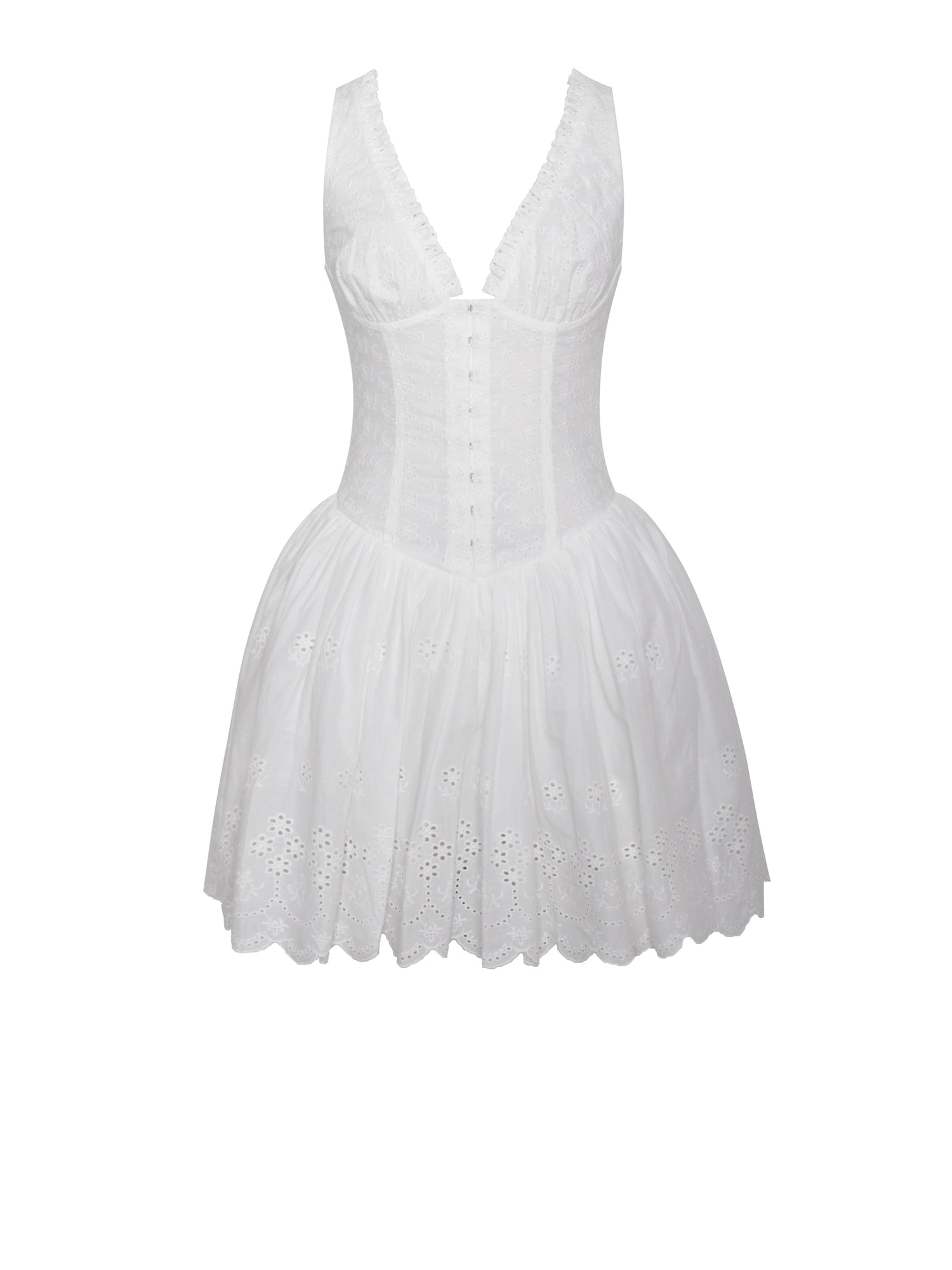 Aaliyah Eyelet Plunging Halter Drop Waist Mini Dress | White