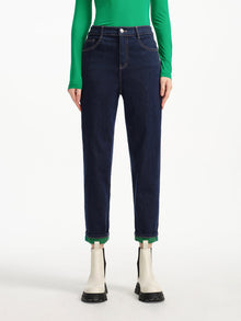 Turn-Up Contrast Trim Cropped Jeans | Blue