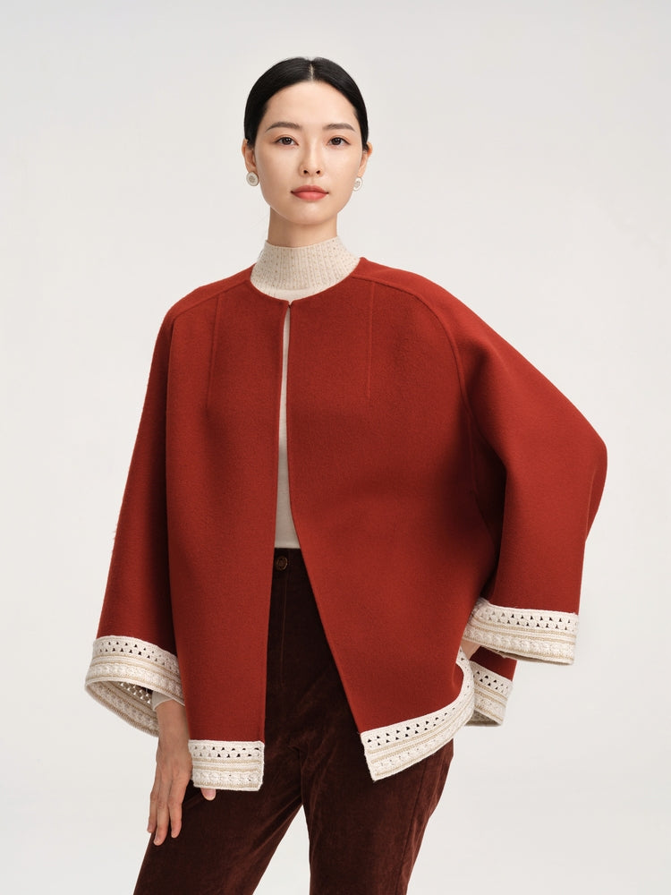 Chinese-style Wool Jacket | Claret