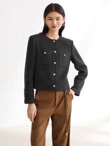 Pure Wool Tweed Coat | Grey