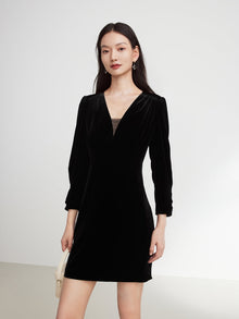 Velvet V-Neck Dress | Black