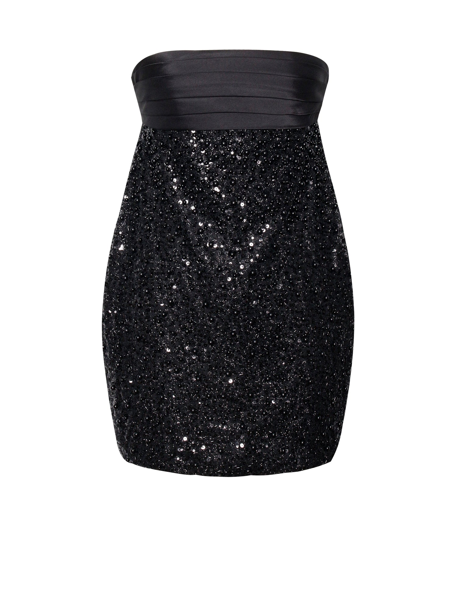 Felina Satin Sequin Pearls Beaded Mini Dress | Black