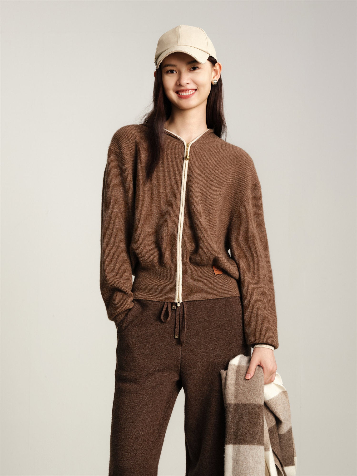 Yak Wool Zippered Hoodie | Brown