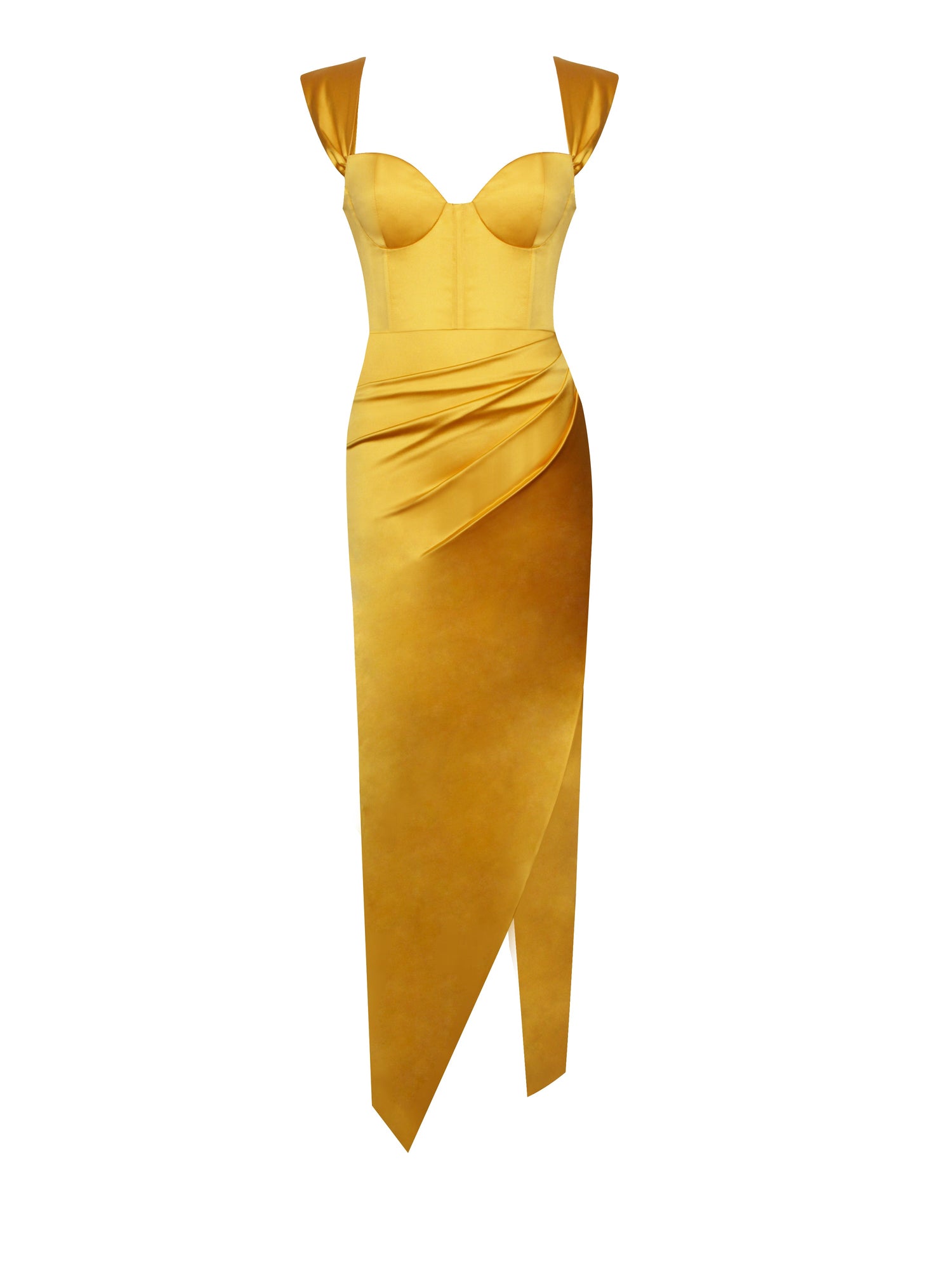 Zarah High Slit Corset Satin Dress | Yellow