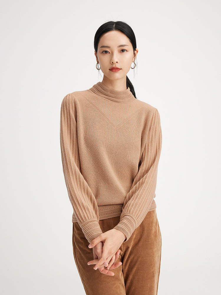 Chimney Collar Cashmere Knit Top | Camel