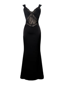 Camila Satin and Lace Maxi Dress | Black