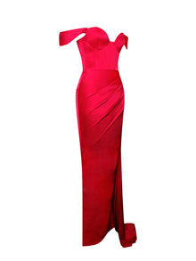 Zayda High Slit Corset Satin Gown | Red