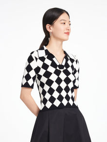 Rhombic Pattern Knit Sweater | Black