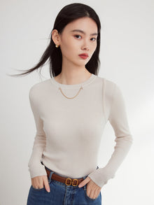 Slim Fit Round Neck Knit Sweater | White