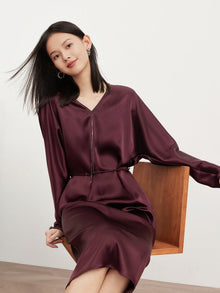 V-Neck High Waist Dress | Wine Red