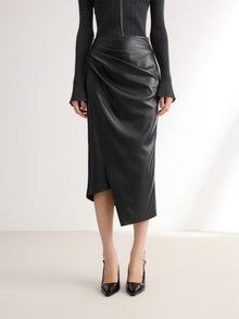Split Bodycon Leather Skirt | Black