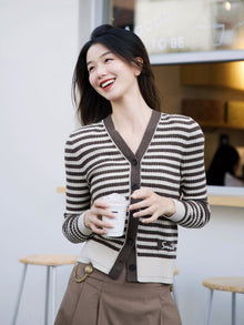 Striped Knitted Cardigan | Brown