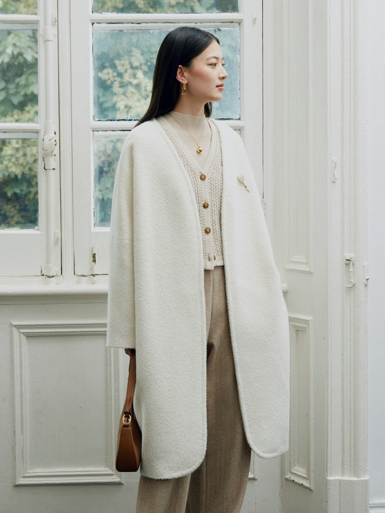 Yaming Sheep Wool Coat Jacket | White