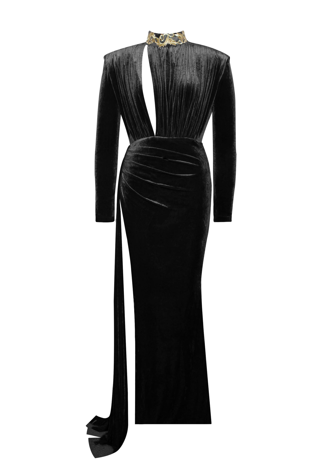 Zenaida Cutout High Slit Velvet Gown | Black