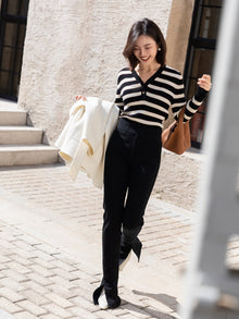 Wool Knit Top | Black Stripes