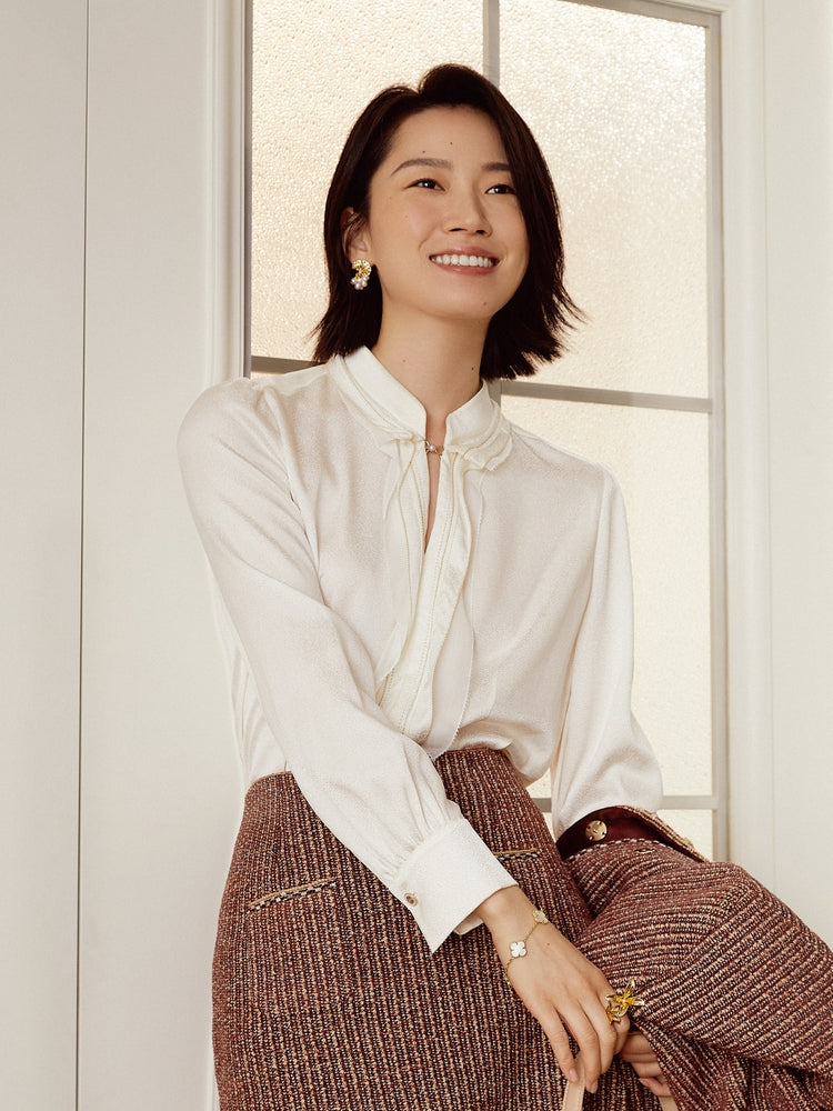 Silk Jacquard Shirt | White