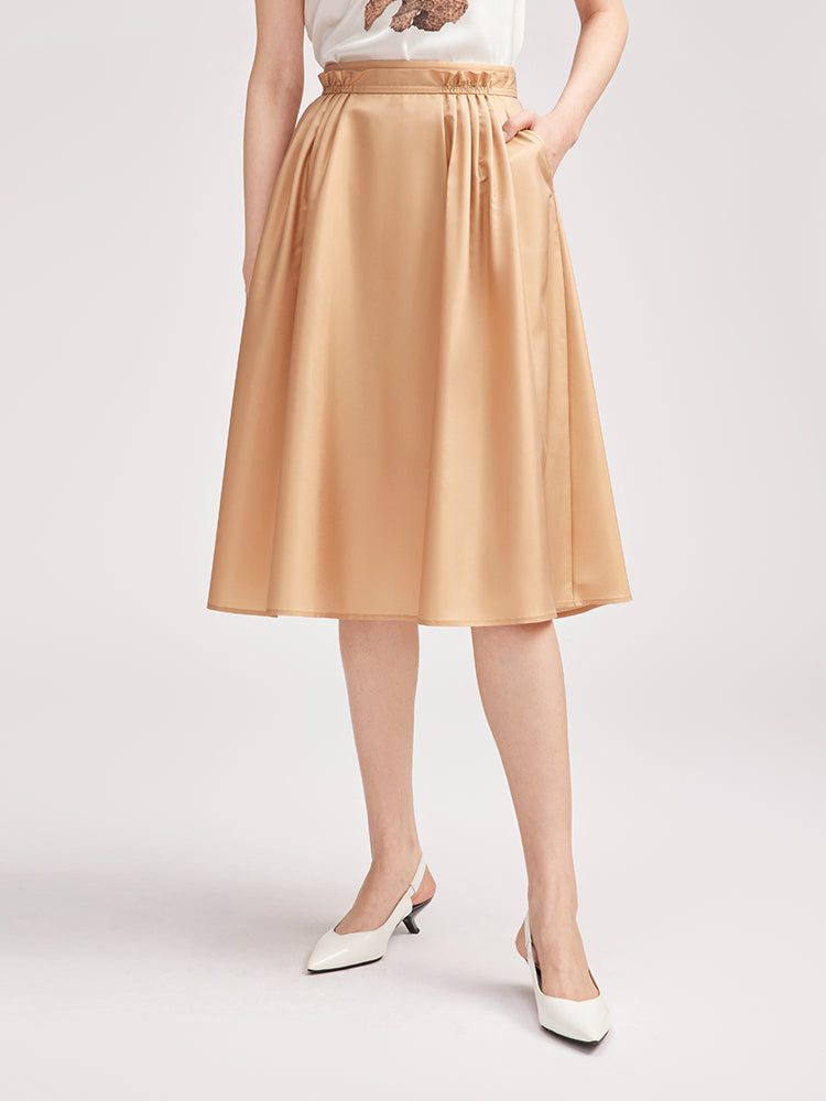 Mulberry Silk Midi Skirt | Khaki