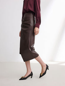 Leather Skirt with split | Brown