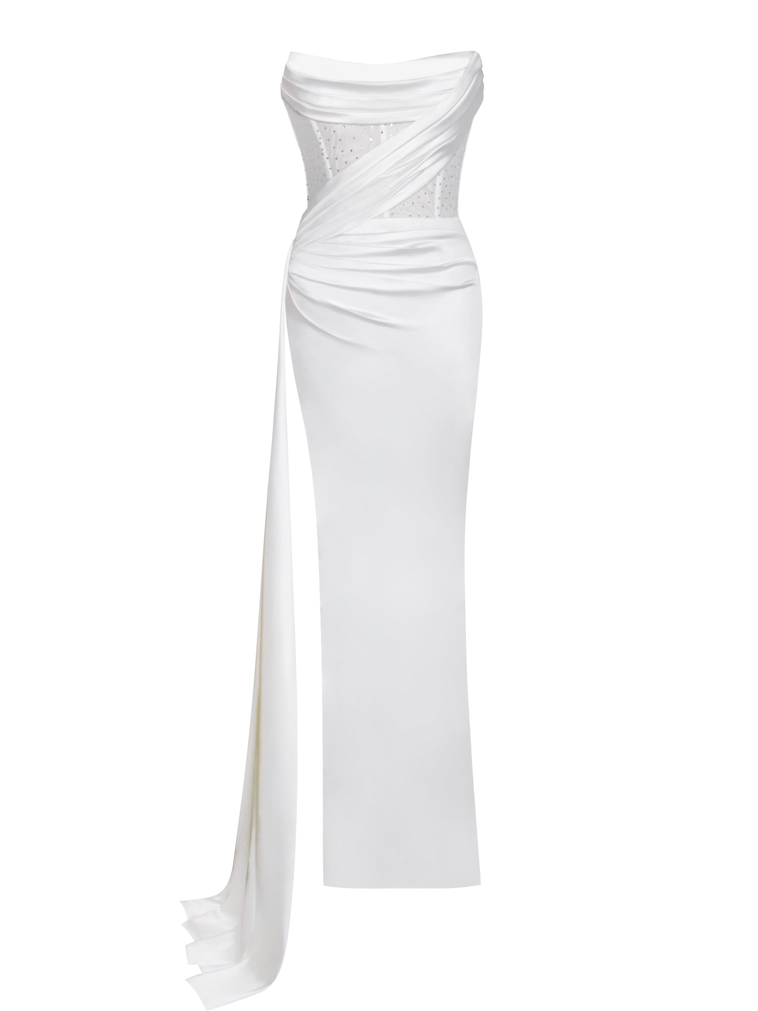 Holly Crystallized Corset High Slit Satin Gown | White