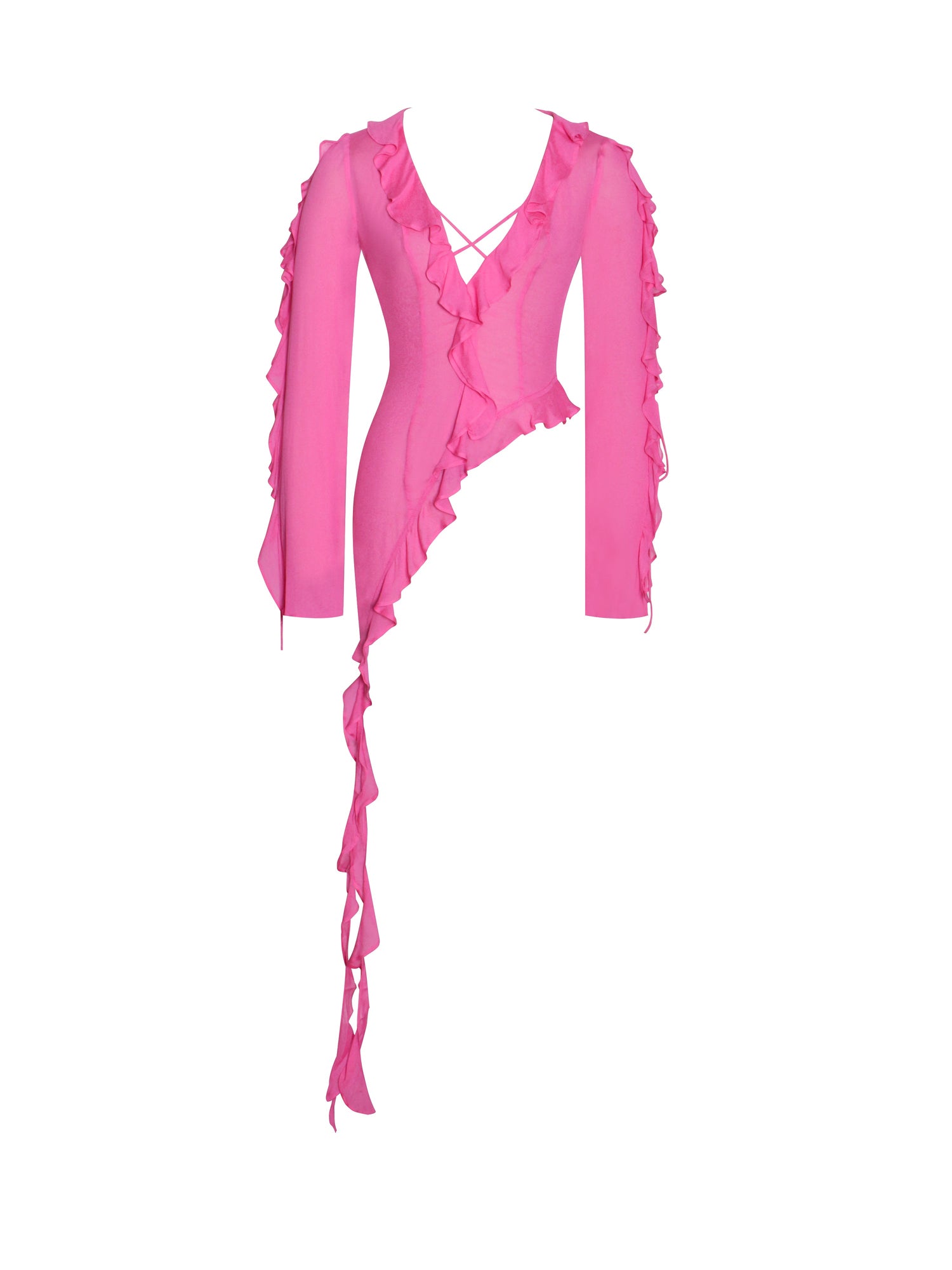 Leena Long Sleeve Draping Ruffle Top | Fuchsia