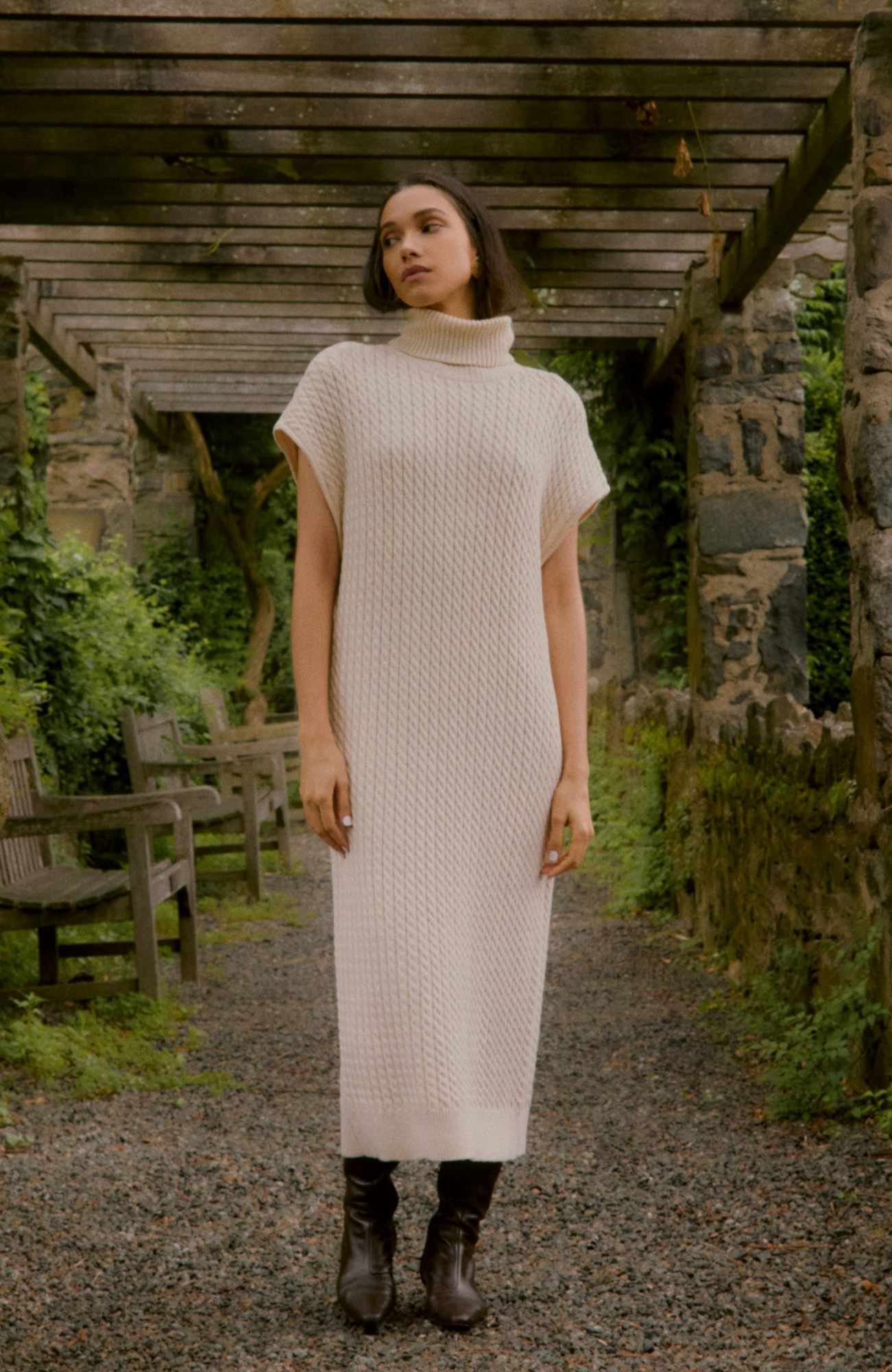 Sleeveless Cable Knit Dress | Ivory