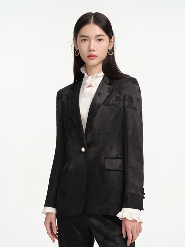 Silky Jacquard Blazer | Black