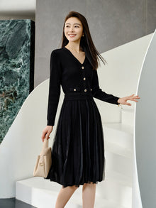 Fake Two Piece Knit Dress | Black