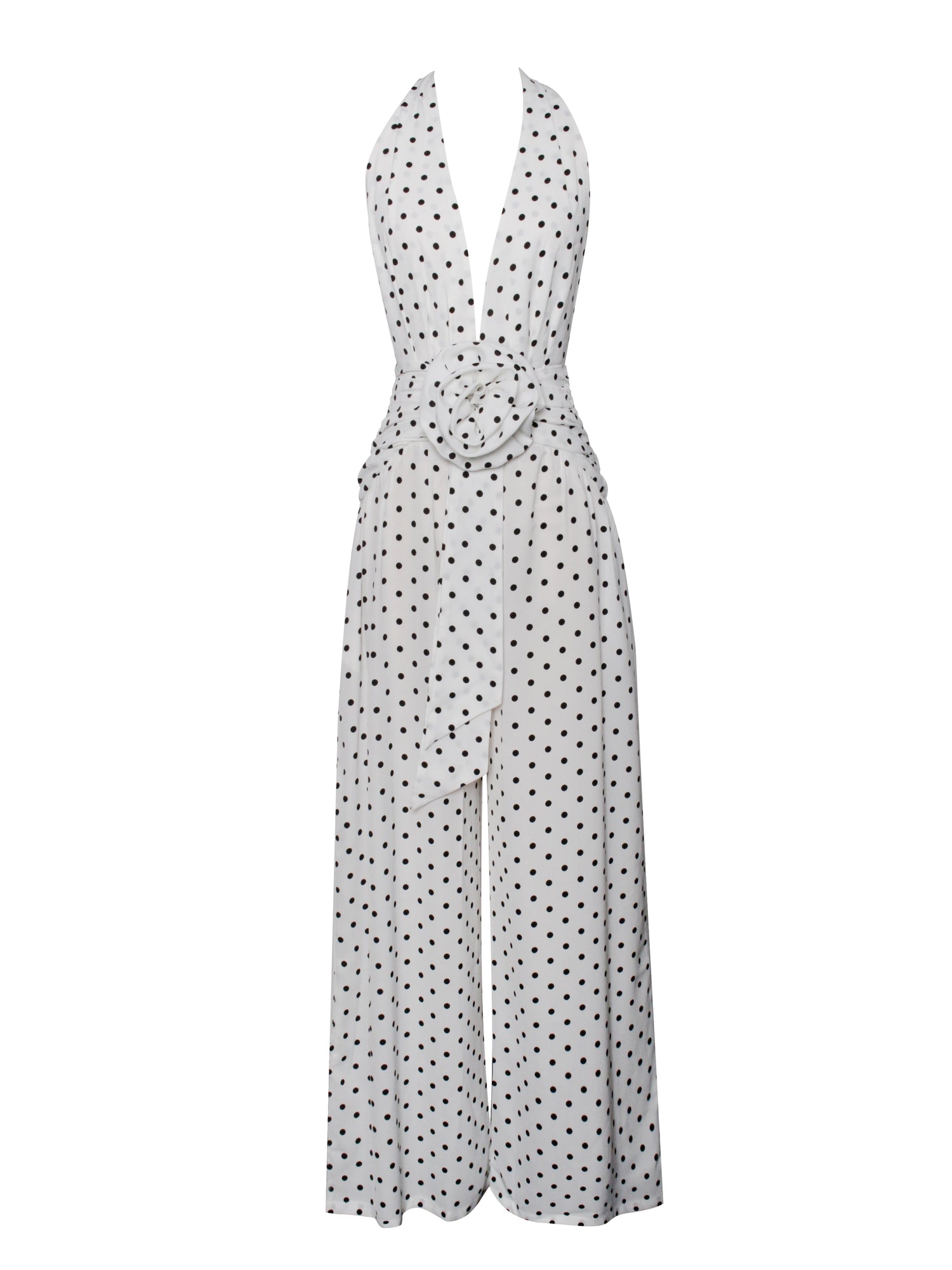 Oriana Polka Dots Halter Jumpsuit | White