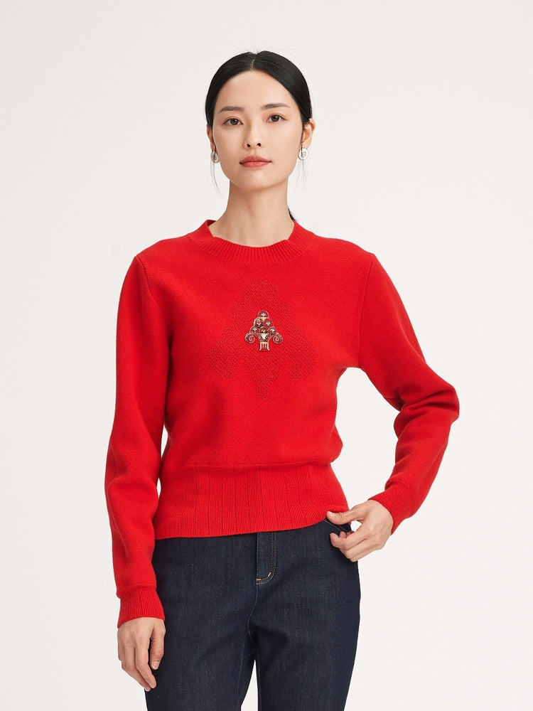 Round Neck Soft Knit Top | Red