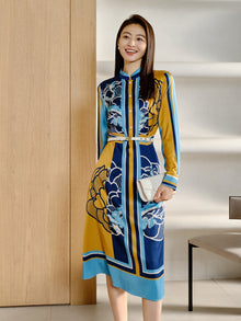 Printed Silk Dress | Blue