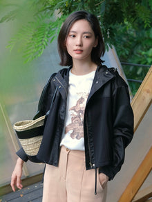 Triacetate Hooded Jacket | Black