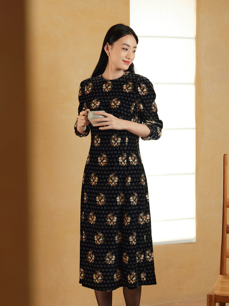 Printed Midi Dress | Black