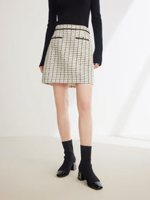 Parisian-Style Checkered Skirt | White/Black