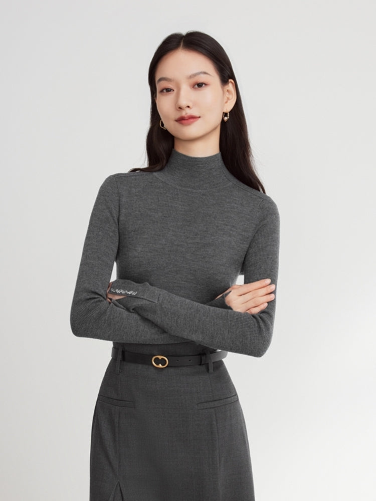 Pure Wool Solid Color Knit Sweater | Grey