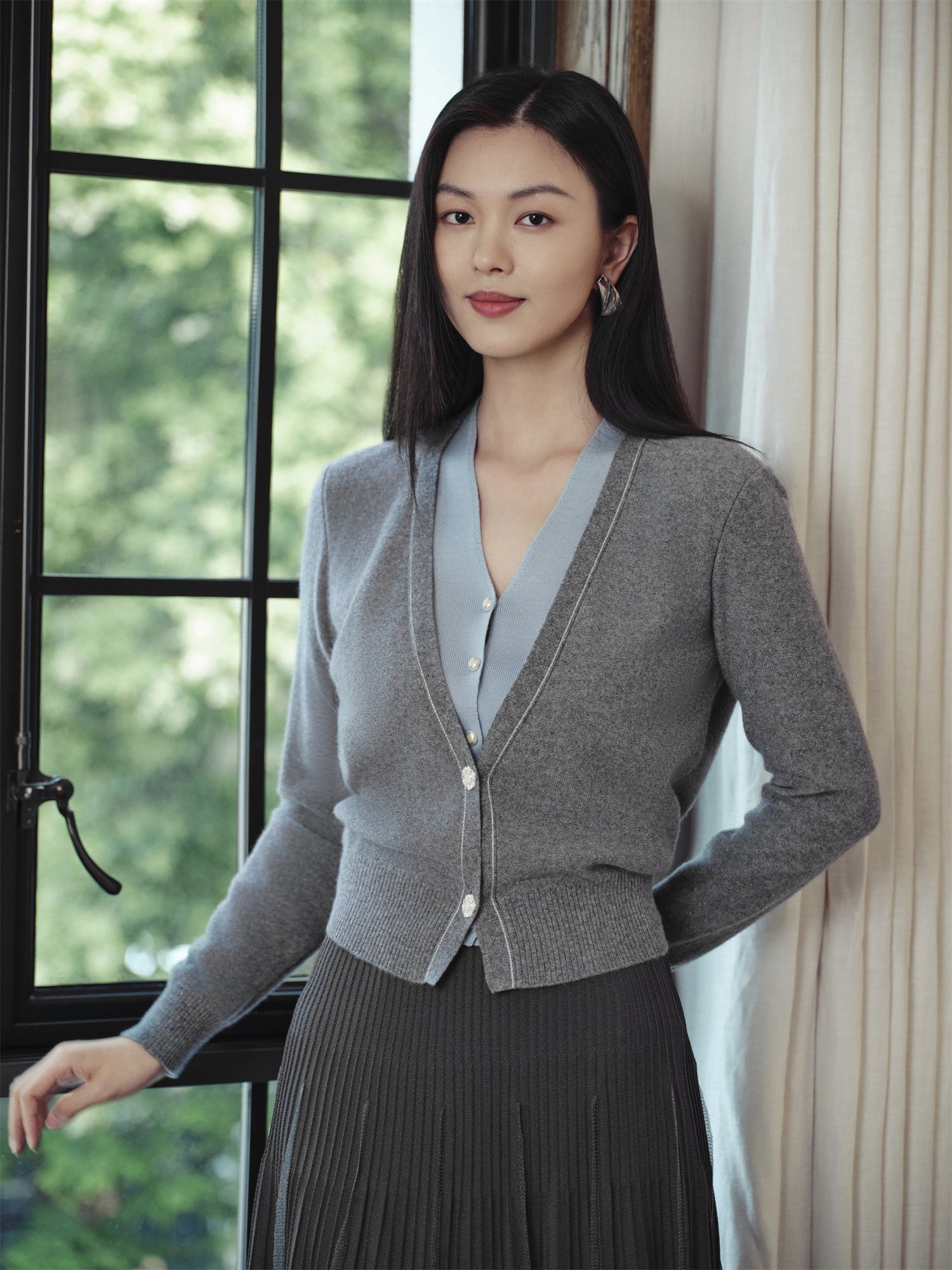 Faux Two-Piece Pullover | Grey
