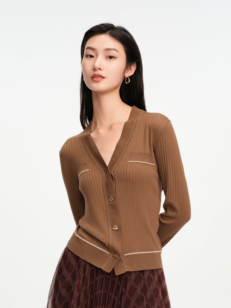 Texture Knit Cardigan | Brown